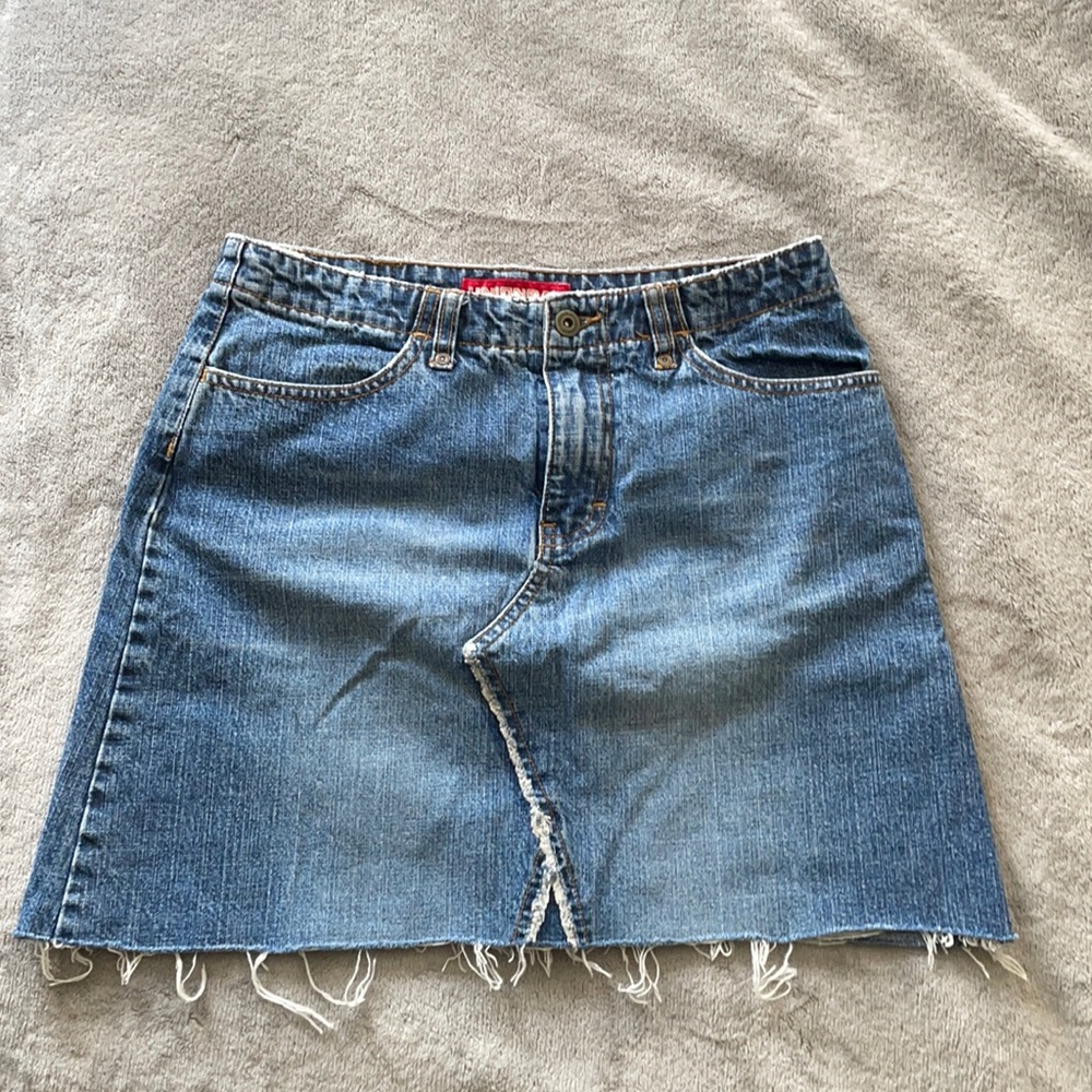 High waisted jean skirt.